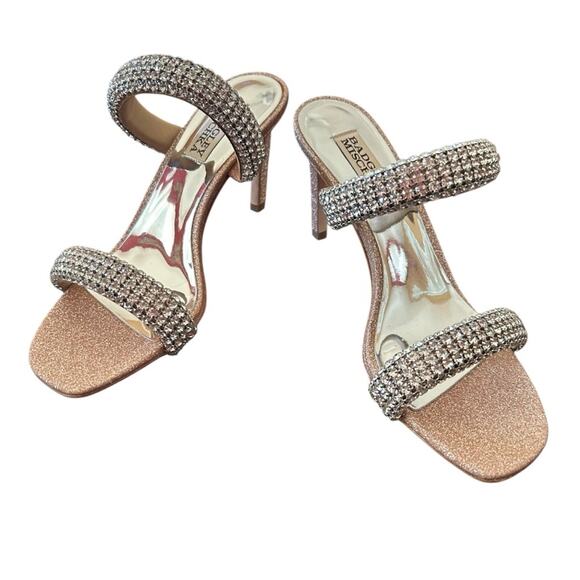 Badgley Mischka Sade Jeweled Double-Band Stiletto Heels Blush Gold NEW Size 6.5 - Picture 2 of 10